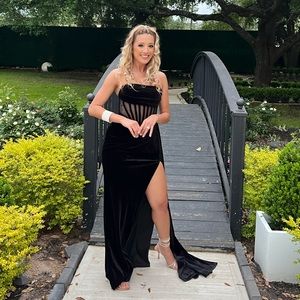 Priya Black Draping Corset High Slit Velvet Gown